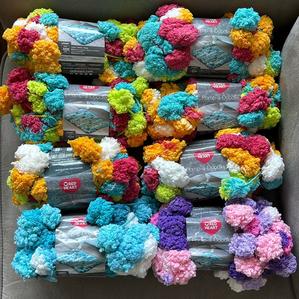 Red Heart Pomp-a-doodle yarn lot of 8